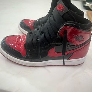 size 3 black and red patent leather Jordans